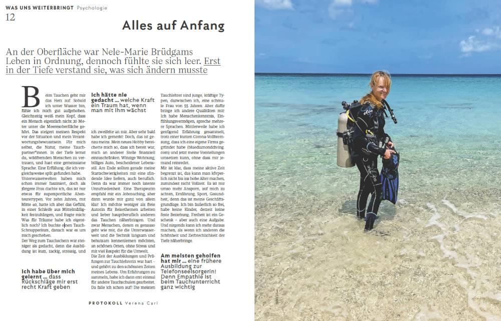Artikel über Nele in Brigitte Woman - Blue Diamond Diving